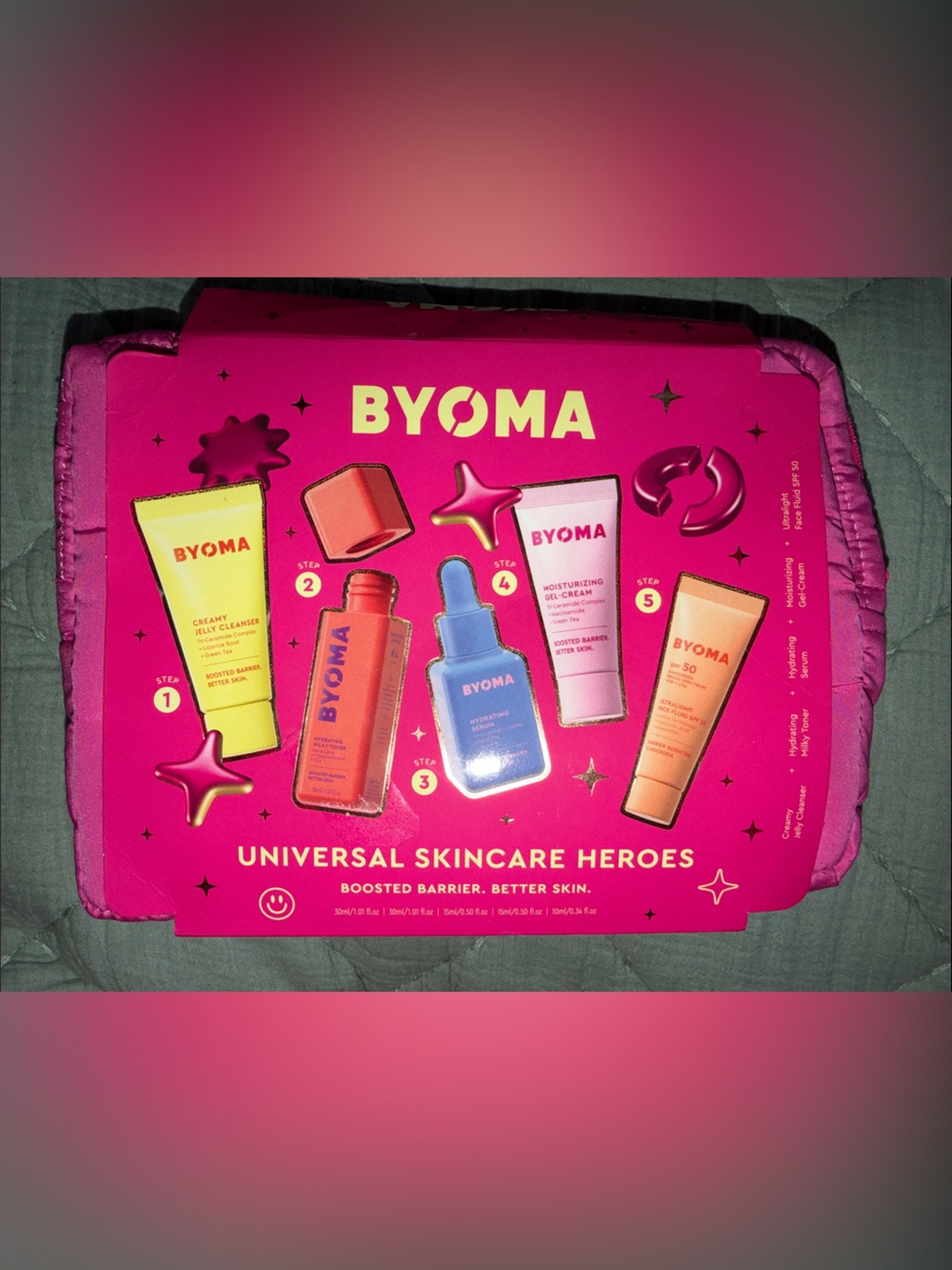 Byoma Universal Skincare Heroes Set with Pink Zipper Pouch